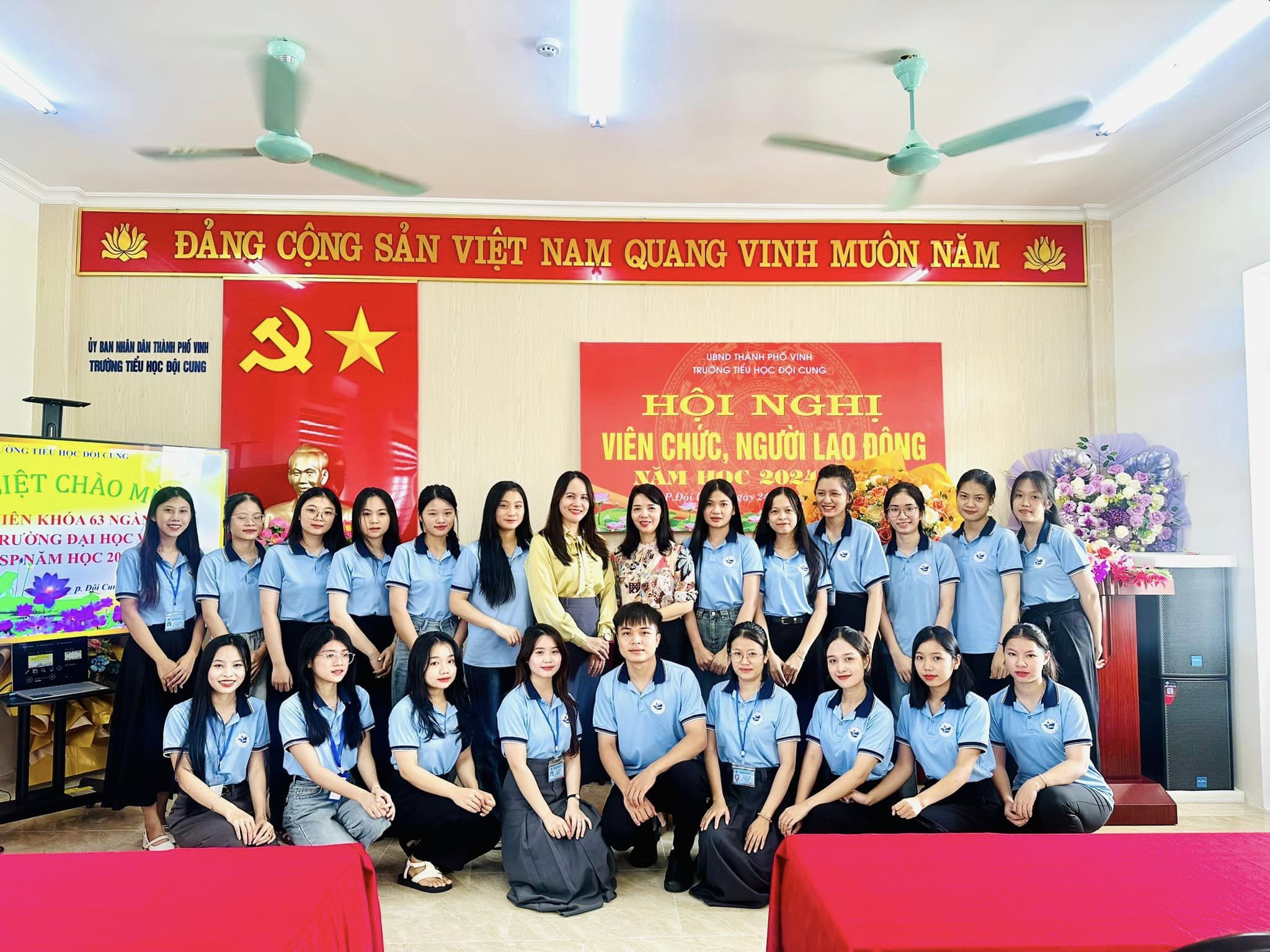 TRƯỜNG TIỂU HỌC ĐỘI CUNG HÂN HOAN CHÀO ĐÓN CÁC BẠN SINH VIÊN K63, KHOA GIÁO DỤC TIỂU HỌC, TRƯỜNG ĐẠI HỌC VINH VỀ RÈN LUYỆN NGHIỆP VỤ SƯ PHẠM TẠI TRƯỜNG