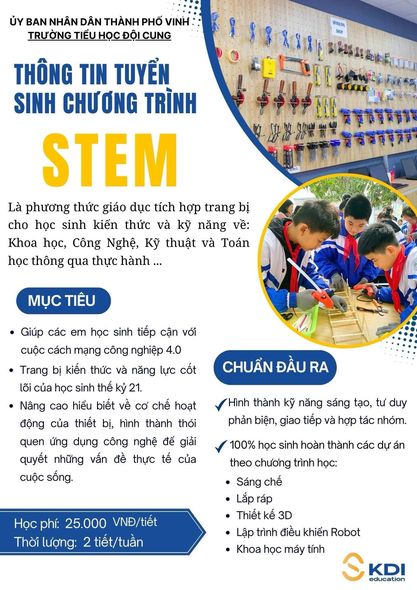 THÔNG BÁO VỀ VIỆC LỰA CHỌN TRUNG TÂM GIÁO DỤC STEM LIÊN KẾT VỚI NHÀ TRƯỜNG DẠY HỌC CHƯƠNG TRÌNH GIÁO DỤC STEM LỚP 1 NĂM HỌC 2024 -2025