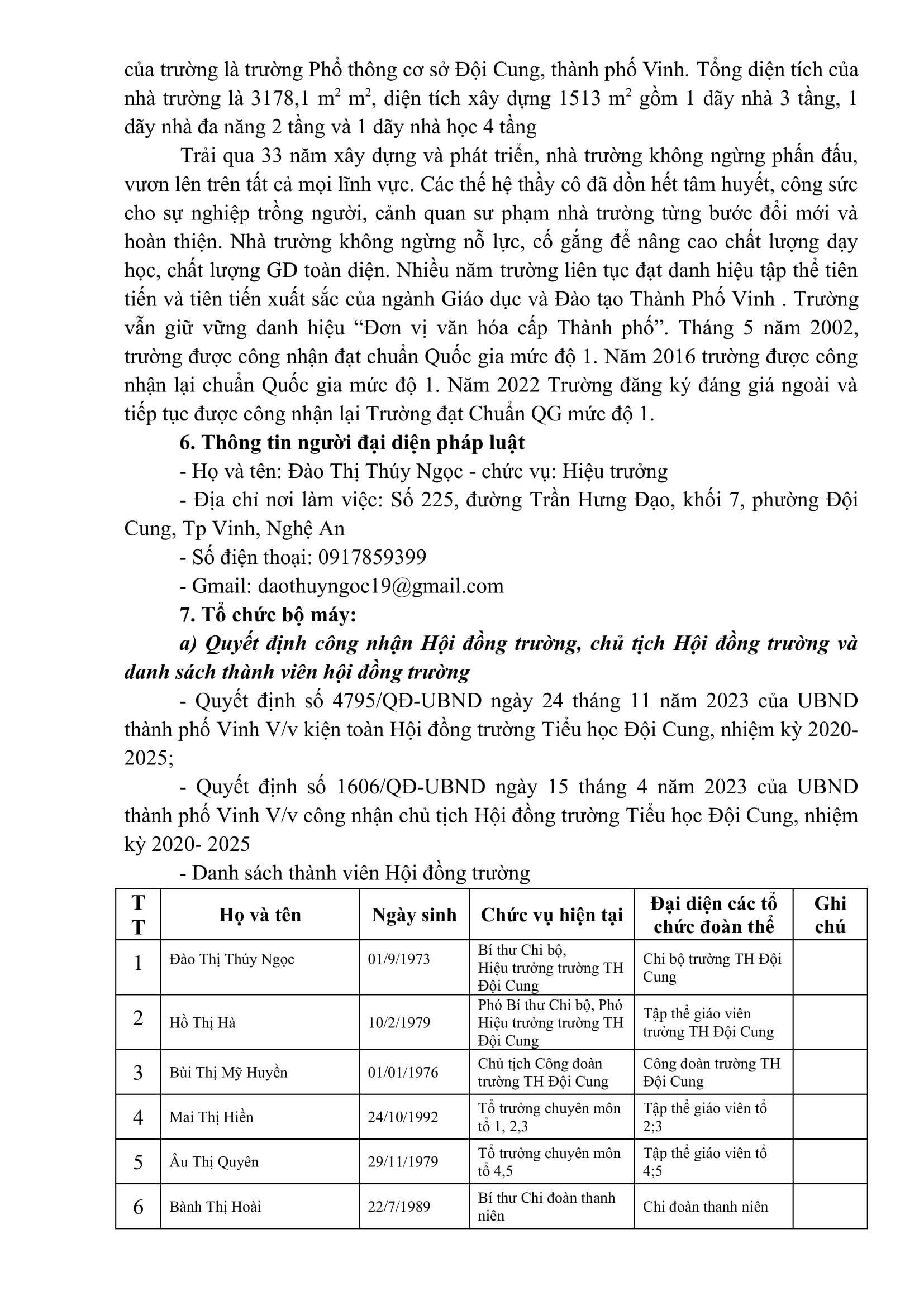 THÔNG TIN CHUNG VỀ NHÀ TRƯỜNG NĂM HỌC 2024 - 2025