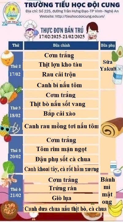 THỰC ĐƠN TUẦN 23 THỰC HIỆN TỪ NGÀY 17/02/2025-21/02/2025