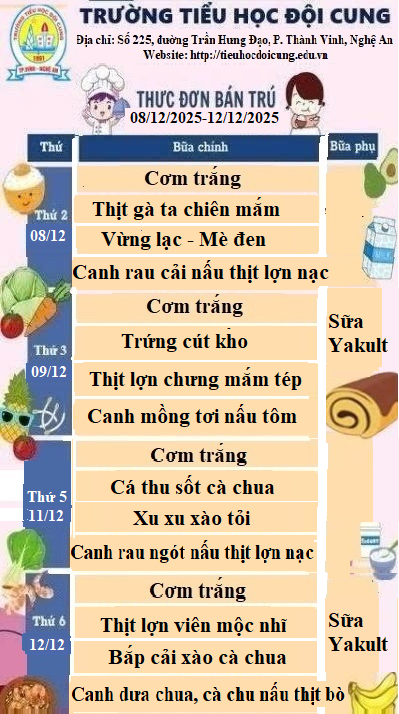 THỰC ĐƠN TUẦN 14 THỰC HIỆN TỪ NGÀY 08/12/2025-12/12/2025